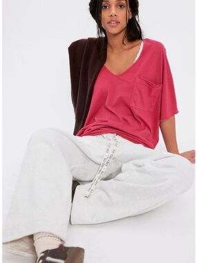 We The Free Erin v neck festive jam pink Top with Cream Label